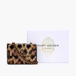 NEW Kurt Geiger Micro Kensington Quilted Crossbody Bag In Mid Brown (Leopard)